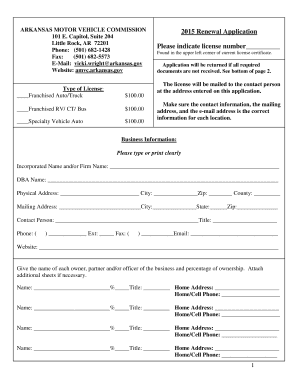 Arkansas Motor Vehicle Commission Renewal Application