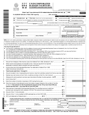 NYC Unincorporated Business Tax Return 2004