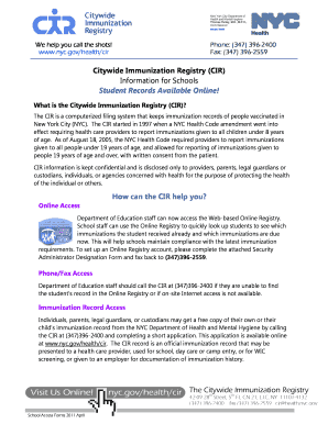 New York City School Immunization Registry Access Form