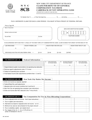 New York City Corporation Tax Refund Claim Form