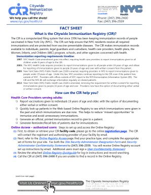 New York Citywide Immunization Registry Consent Form