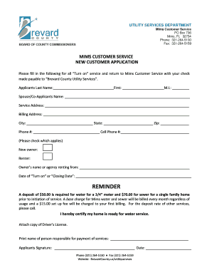 Mims New Customer Application - Brevard County