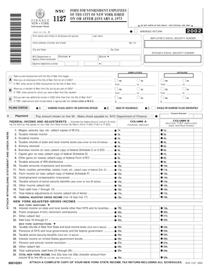 NYC Form 1127 Nonresident Employee Tax Return