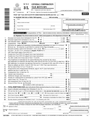 NYC General Corporation Tax Return Form 3L