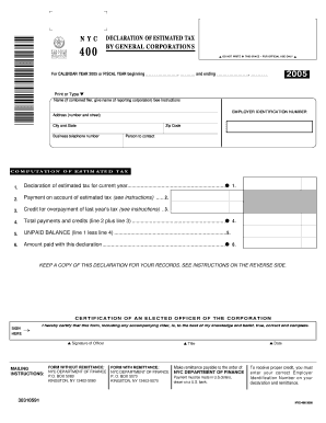 NYC Declaration of Estimated Tax