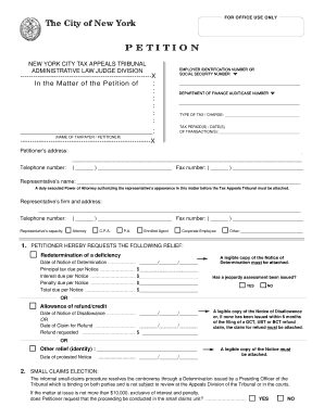 New York City Tax Appeal Petition