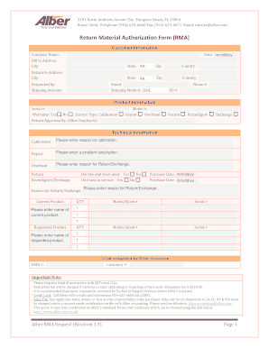 RMA Request Form - Alber