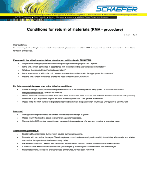 SCHAEFER RMA Form