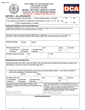 New York City Business License Application