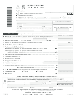 NYC General Corporation Tax Return