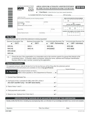 NYC Business Income Tax Extension Application