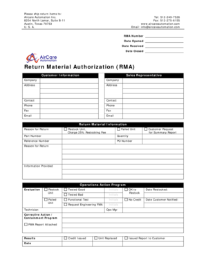 Return Material Authorization (RMA) Form