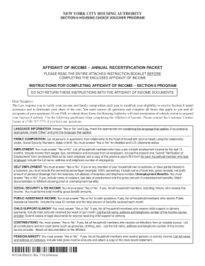 Section 8 Housing Choice Voucher Program Affidavit of Income
