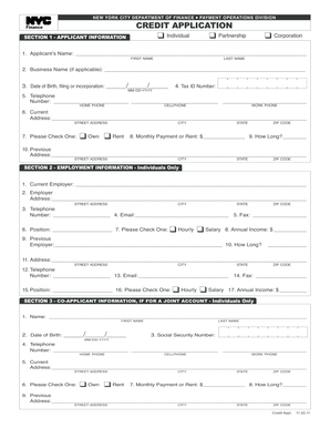New York City Finance Credit Application
