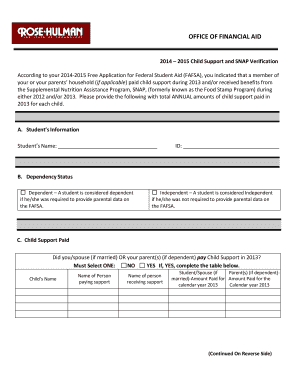 2014-2015 Child Support and SNAP Verification