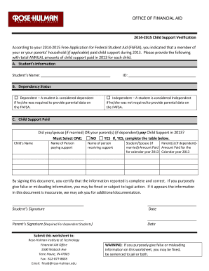 2014-2015 Child Support Verification Form