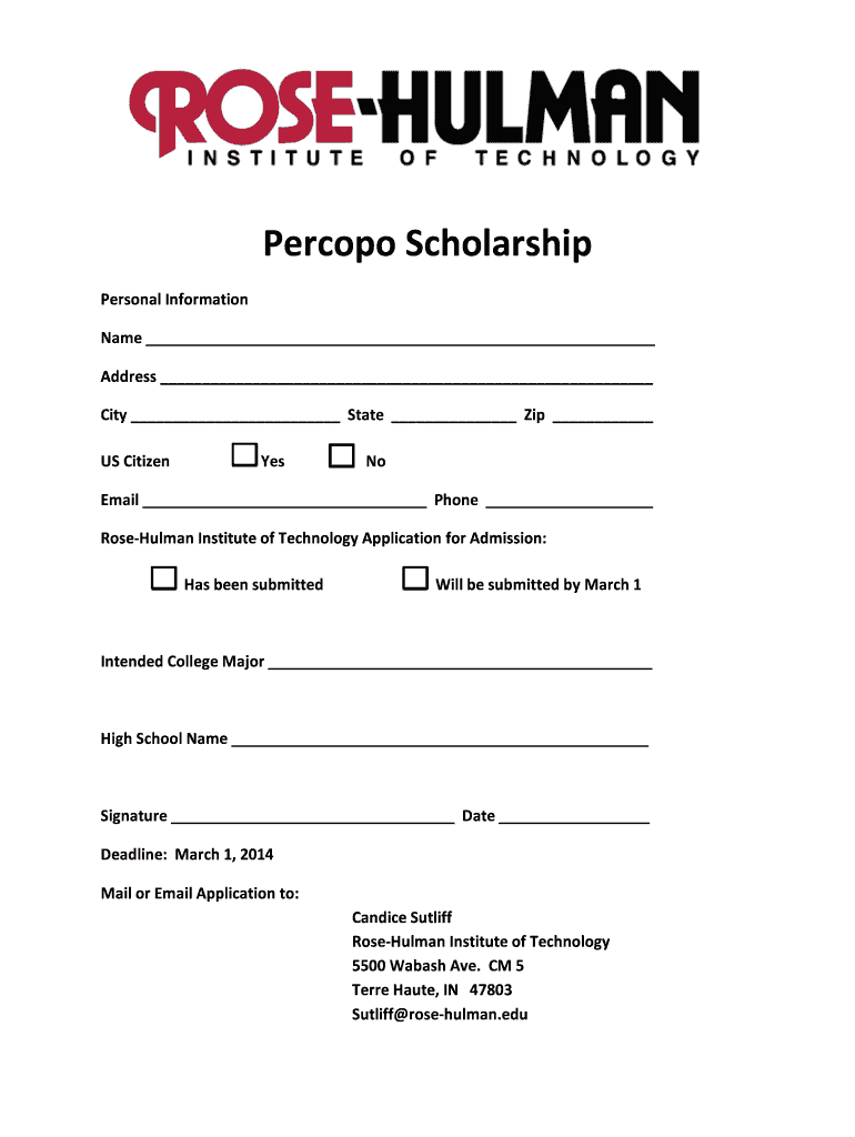 Percopo Scholarship Application - Rose-Hulman - Top Ranked - rose-hulman Preview on Page 1