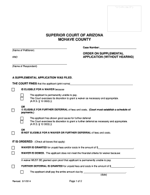 Arizona Court Fee Waiver Application Order