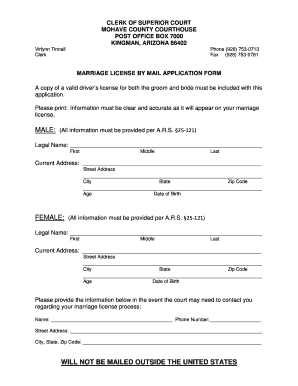 Arizona Marriage License By Mail Application Form