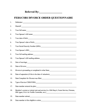 FERS/CSRS Divorce Order Questionnaire