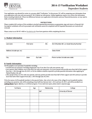 2014-15 Verification Worksheet