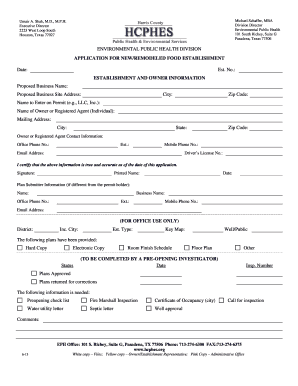 Texas Food Establishment Application