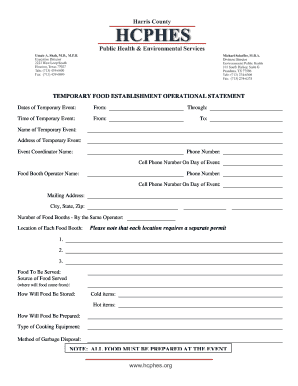 Temporary Food Establishment Operational Statement