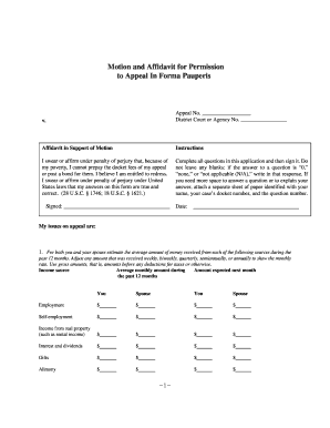 Motion and Affidavit for Permission to Appeal In Forma Pauperis