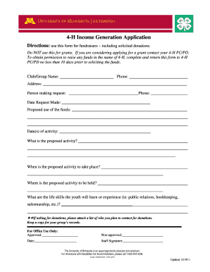 4-H Income Generation Application and Follow-up Report