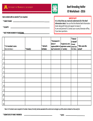 Beef-Breeding Heifer ID Worksheet