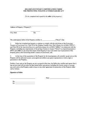 Seller’s Occupancy Certification Under PTFA