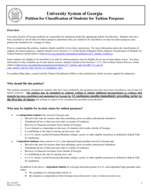University System of Georgia Tuition Classification Petition