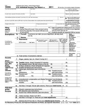 IRS Form 1040A 2011