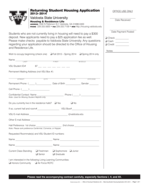 Returning Student Housing Application
