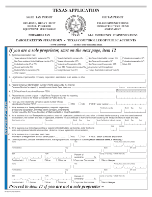 Texas Sales Tax Permit Application