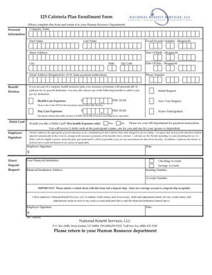 Cafeteria Plan Enrollment Form