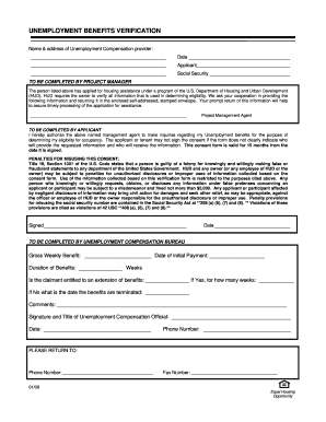 Unemployment Benefits Verification Form