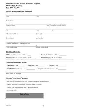 Sanofi Pasteur Inc. Patient Assistance Program Form