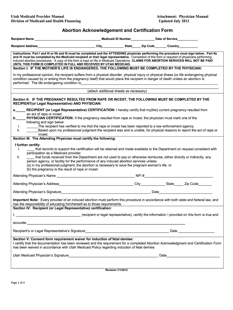 utah abortion form Preview on Page 1