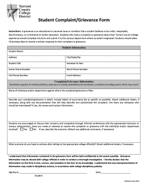 Student Complaint/Grievance Form