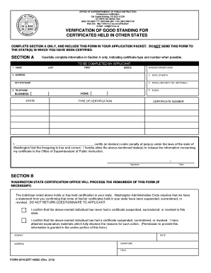 Verification of Good Standing for Washington Certificates
