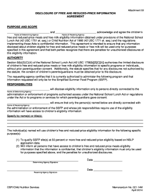 Disclosure of Free and Reduced-Price Information Agreement