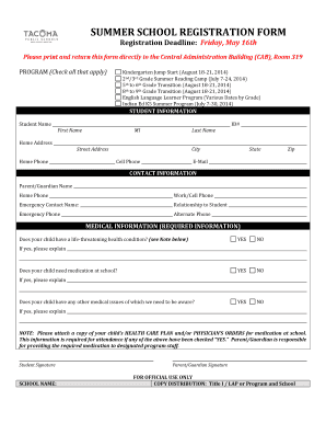 SUMMER SCHOOL REGISTRATION FORM - Tacoma Public Schools