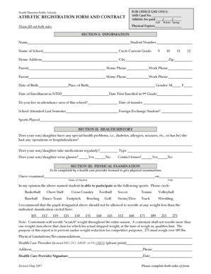 North Thurston Public Schools Athletic Registration Form and Contract