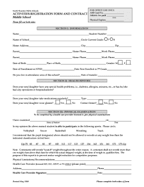 North Thurston Public Schools Activities Registration Form and Contract
