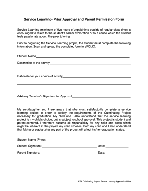 Service Learning- Prior Approval and Parent Permission Form