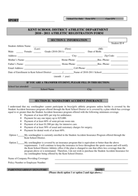 Kent School District Athletic Registration Form