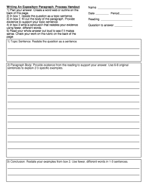 Writing An Expository Paragraph: Process Handout