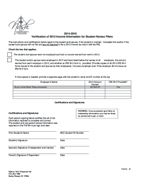2013 Income Verification for Student Nontax Filers