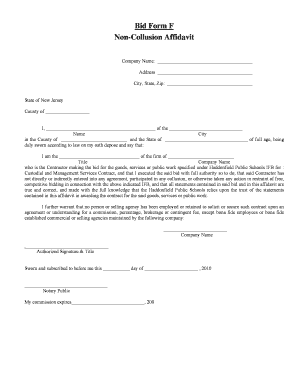 Bid Form F Non-Collusion Affidavit - Haddonfield Public Schools - haddonfield k12 nj